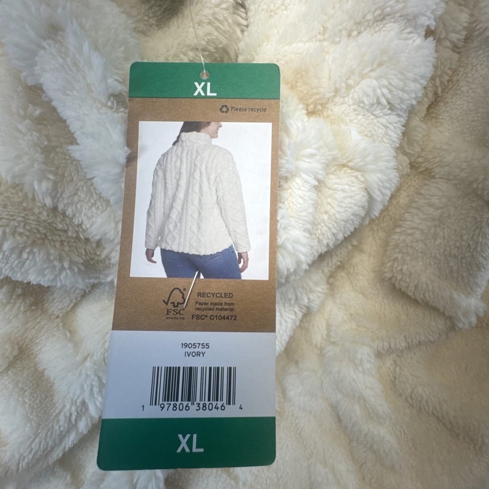 Eddie Bauer Womens Ultrasoft Cable Fleece Pullover Ivory XL 1905755 - Picture 7 of 9